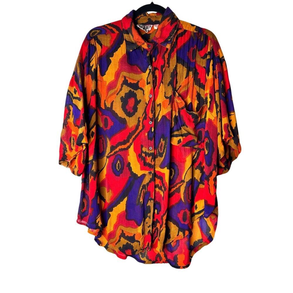 Vintage Talk of Sportswear Top Size 16 Multicolor Short Sleeve Button Up Shirt